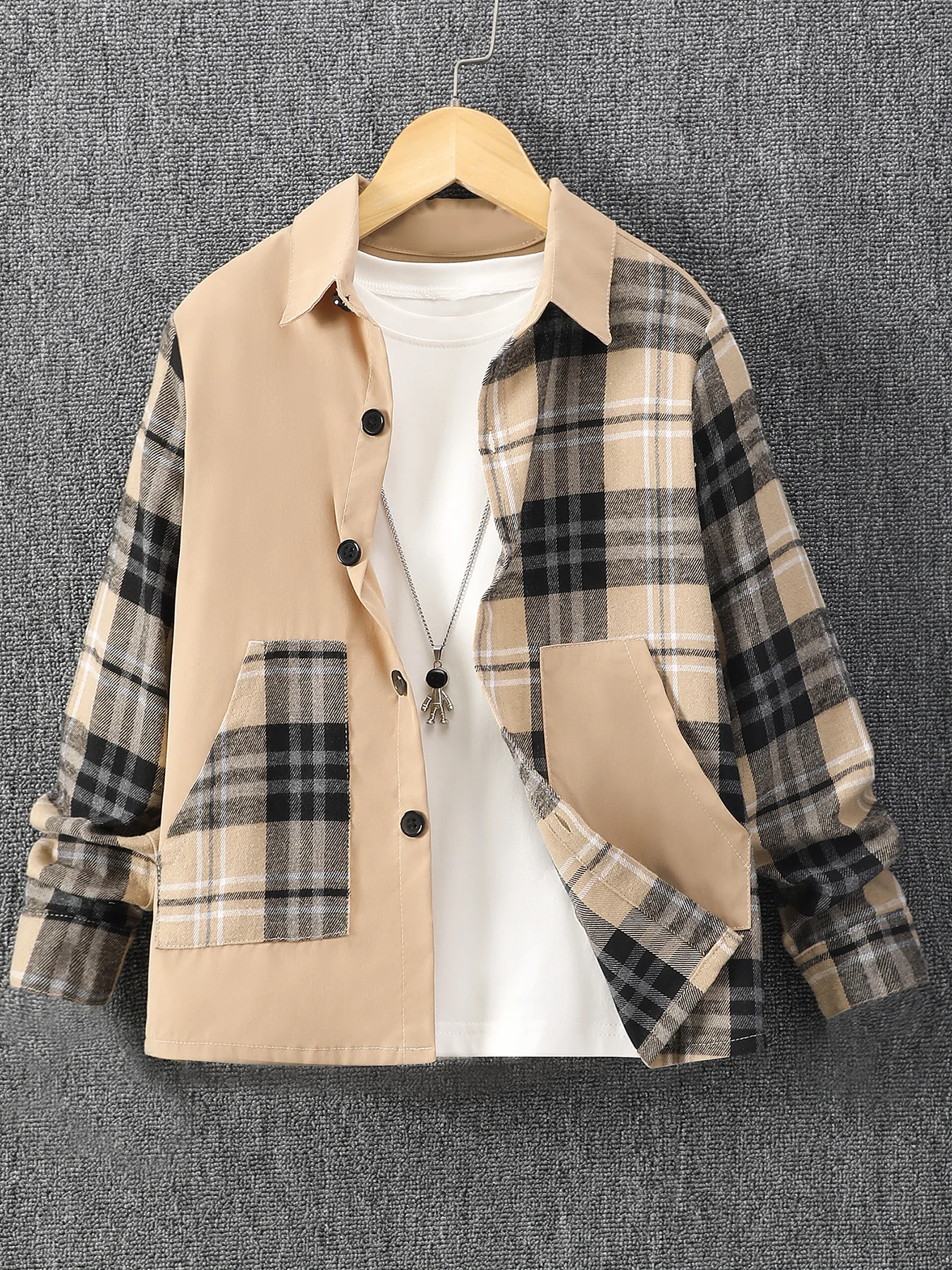 Boys' autumn and winter long sleeved casual checkered shirt