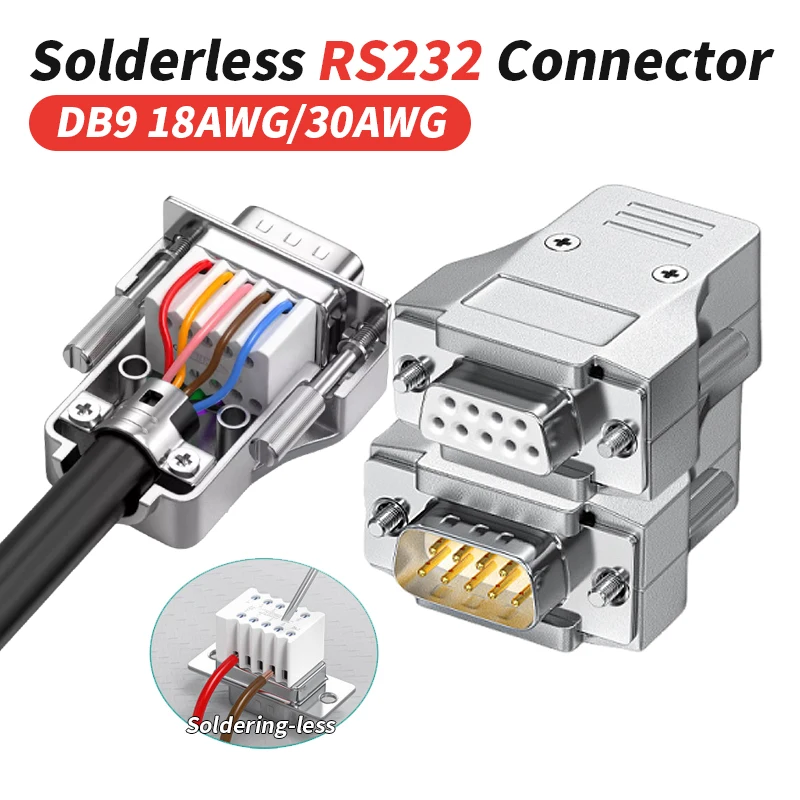 Solderless RS232 Connector DB9 Mini Joint 9Pin Male Female Plug Upgraded Universal 485/422 Serial Port 3A 5A Industrial Grade