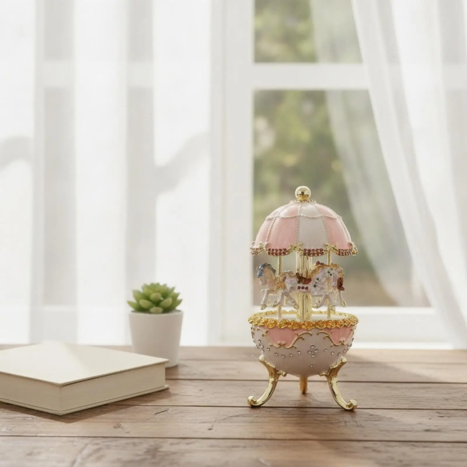 Vintage Carousel Horse Musical Box Rotating Music Display Alloy Figurine Ornate Rounded Base for Tabletop Shelf
