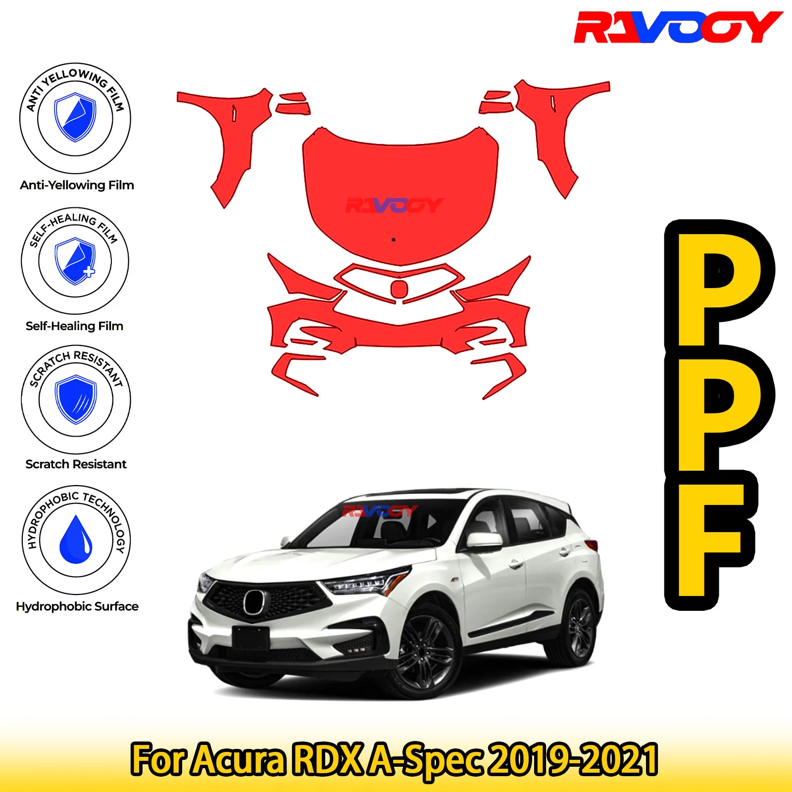 

Для Acura RDX A-Spec 2019-2021, глянцевая матовая черная предварительно вырезанная передняя пленка PPF, комплект защиты от краски