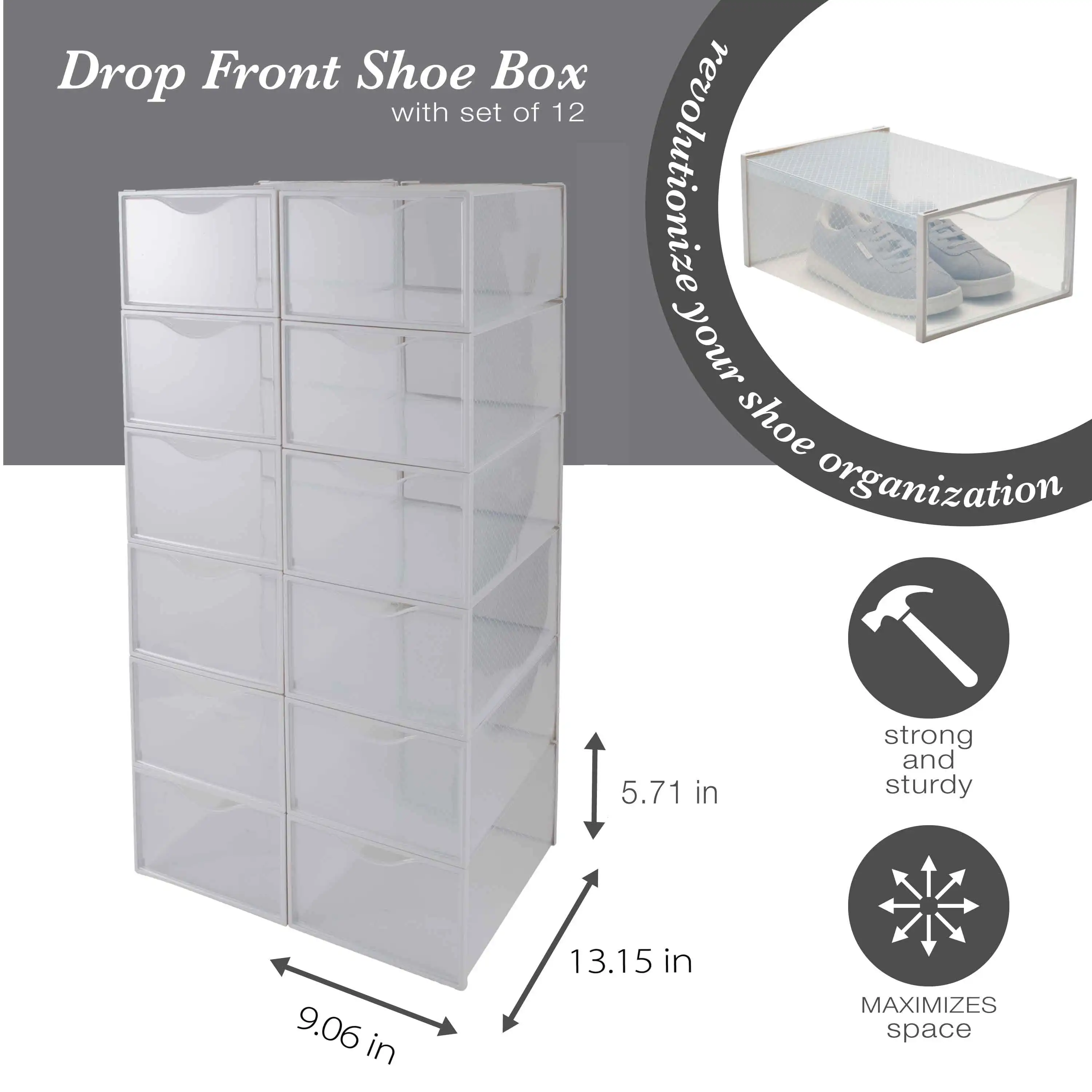

Set of 12 Plastic Stackable Shoe Boxes in White