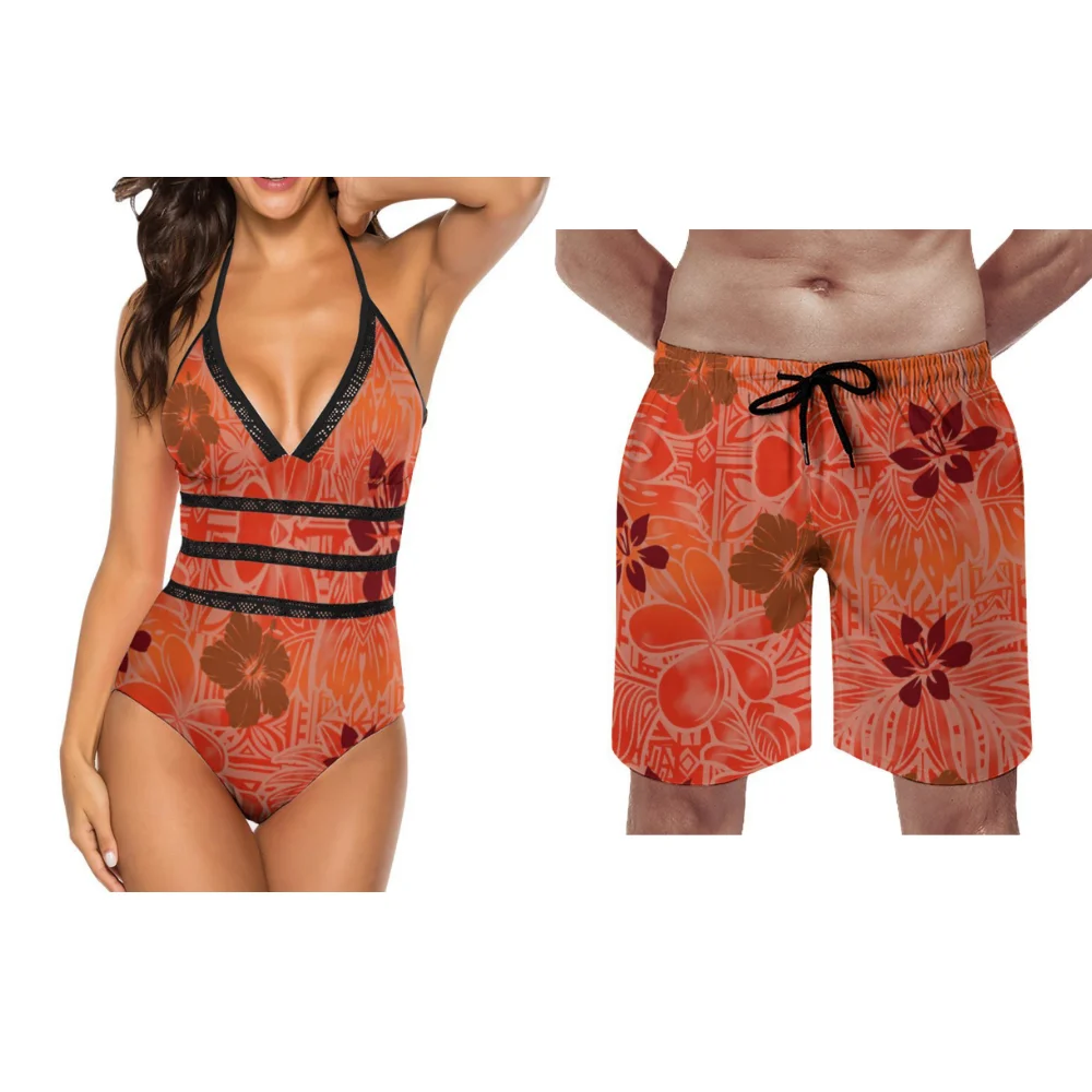 Bañador personalizado de una pieza para mujer, traje de baño para pareja, pantalones de playa con cordón, para vacaciones hawaianas, novedad de 2024