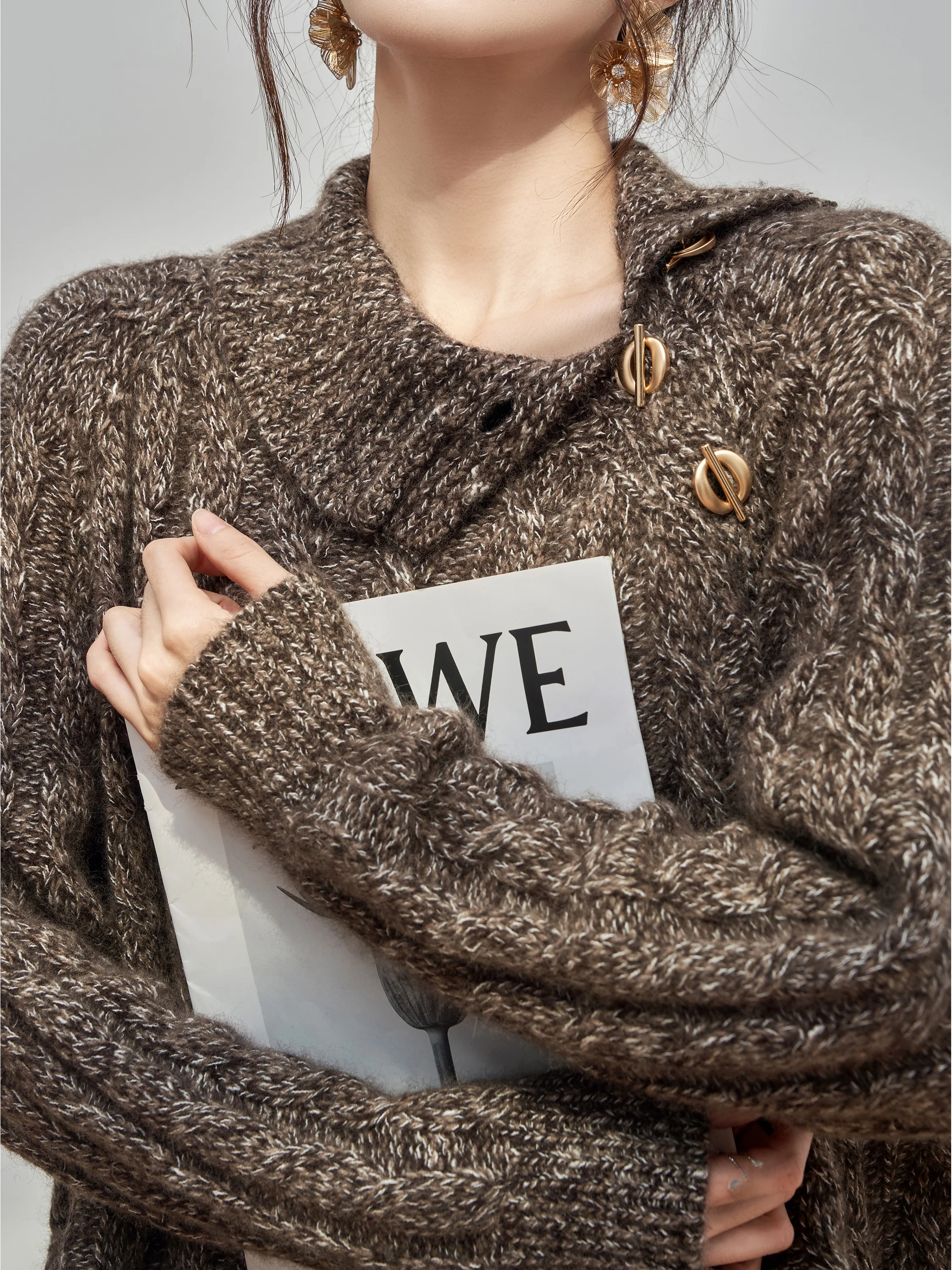 

Женский вязаный свитер Lu Brown с высоким воротником, свободного кроя, для ношения как под одежду, так и поверх нее, осенне-зимний топ, удобный, повседневный, стильный