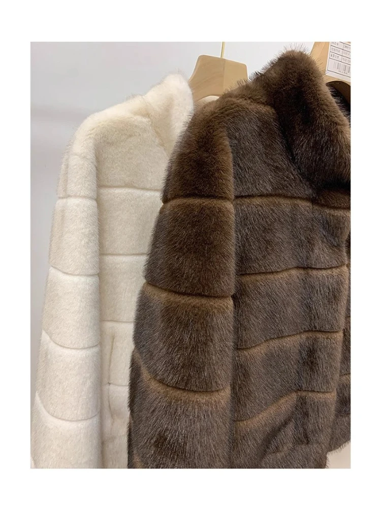 سترات قصيرة أنيقة من القطيفة على الطراز الكوري بياقة واقفة وأكمام طويلة معاطف فضفاضة من الفرو الصناعي للنساء للشتاء #6