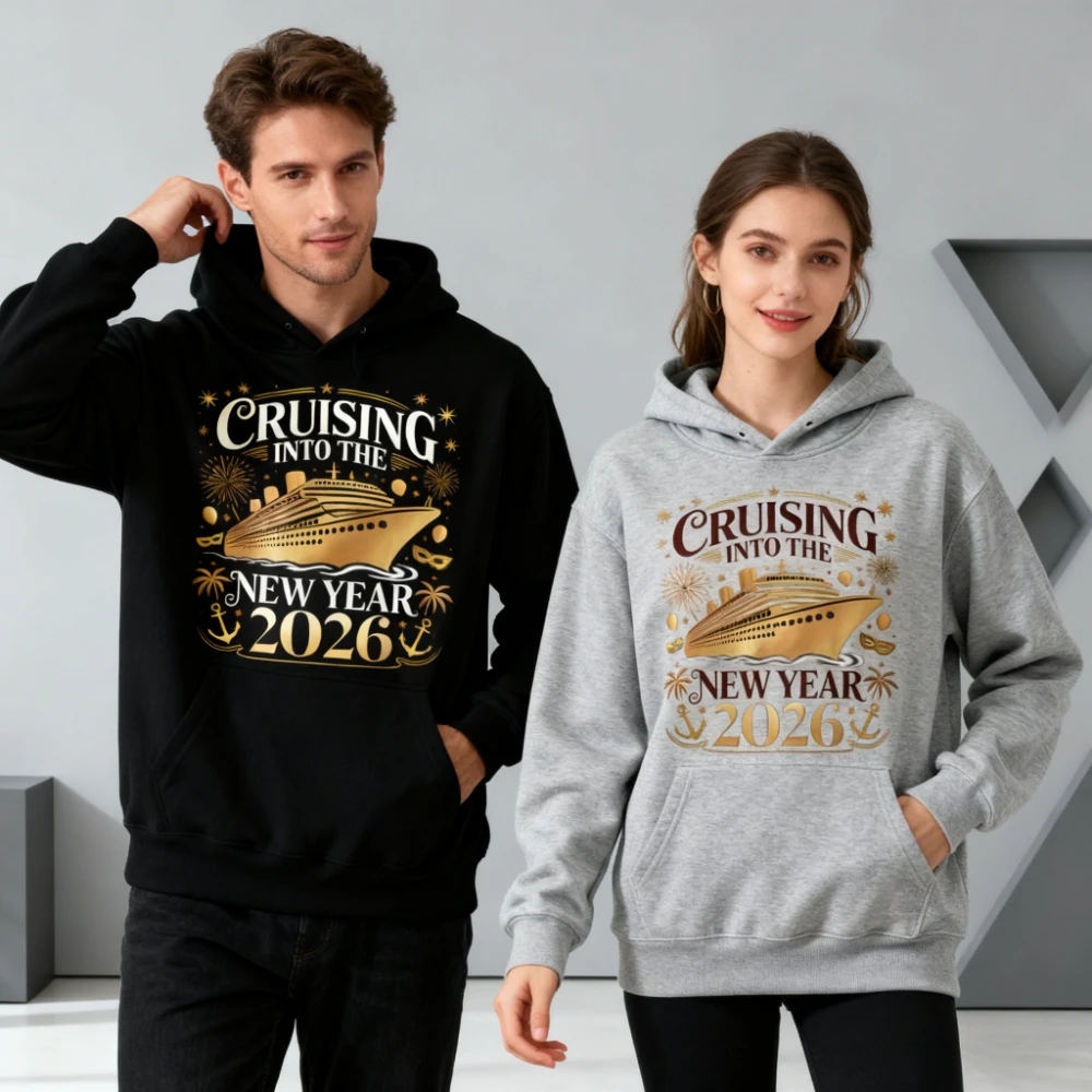 المبحرة في العام الجديد 2026 الملابس الذهبية سفينة سياحية التسامي هوديس الرجال النساء موضة عادية عطلة البلوز #1