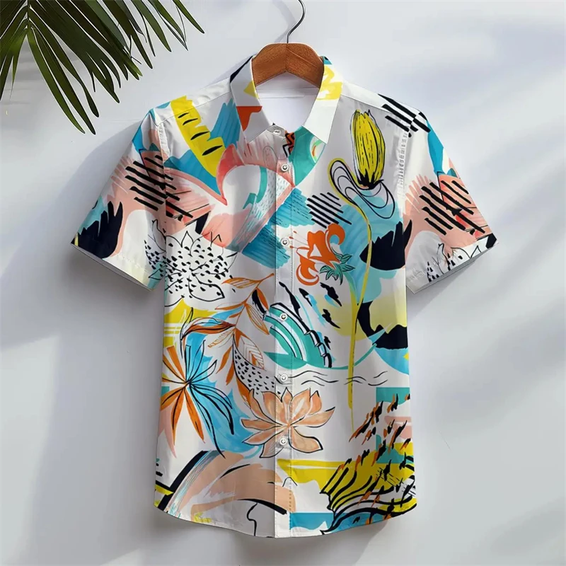 

Hawaiian Shirt Men's Beach Casual Short Sleeve Button Shirts Tropical Leaf Floral 3D Printed Clothing For Summer Vacation Lapel