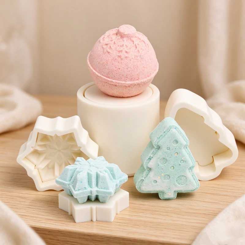 3D Christmas Bath Bomb Mold Xmas Ball Christmas Tree Snowflake Shampoo Press Bar Mold DIY Aromatherapy Soap Crafting Tool Gifts