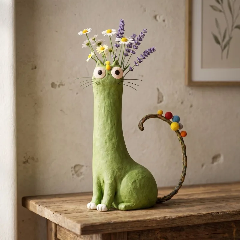 Cute Cat‑Shaped Vase Ornament, Premium‑style Minimalist Home Decor for Living Room, TV Cabinet & Study Room
