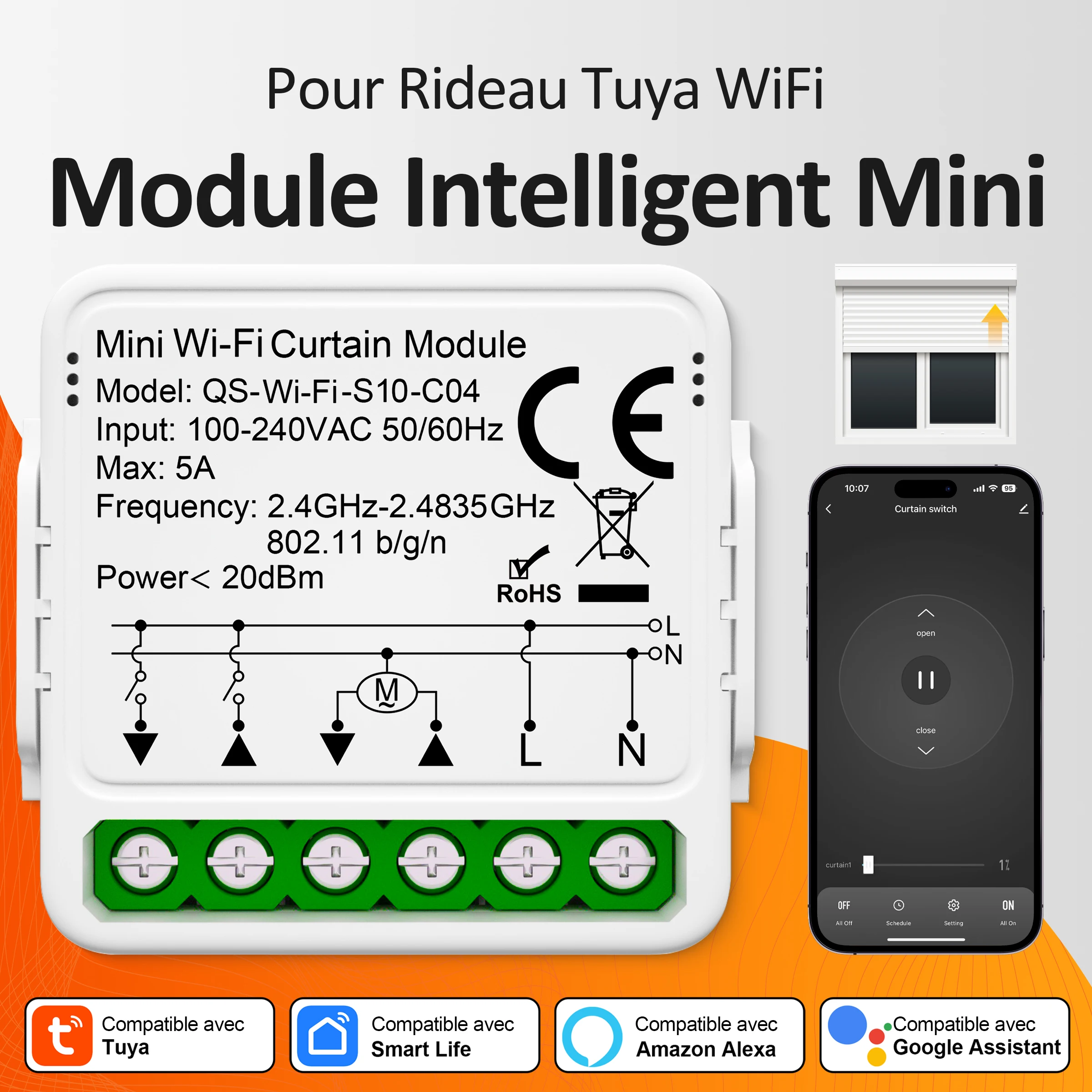 Interrupteur Intelligent Tuya WiFi pour Rideaux  Module pour Stores et Volets, Compatible avec Alexa, Google Home et Assistant