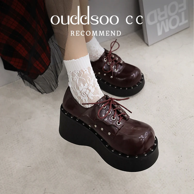 

ODS Woman Platform Lolita Shoes Increased Thick-soled Buckle Tacones Mujer Pumps Escarpins Femme Zapatos Mujer Wedges Punk 41 43