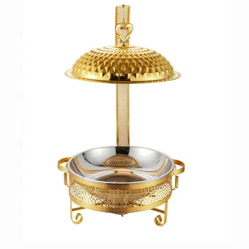 8L Golden Clover Durable Fuel Stainless Steel Food Warmer Chafing Dish Lid Holder Diamond Cover Hotels Round Shape