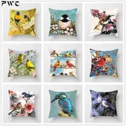 Lovely Bird Cushion Cover Flower Pattern Pillow Covers Decorative for Sofa Car Bed Living Room Decor Polyester Linen Accessories