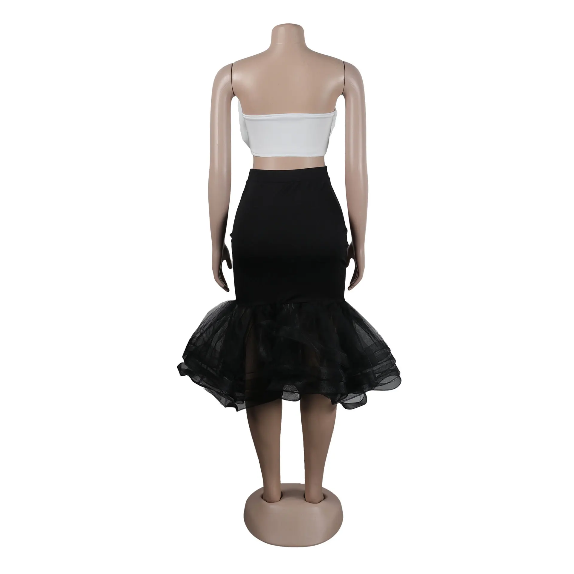 SKMY Sexy Slim Fit Contrast Color Bra Bow Mesh Patchwork Wrap Hip Skirt 2 Piece Sets Women Outfit Party 2023 Autumn New Arrival