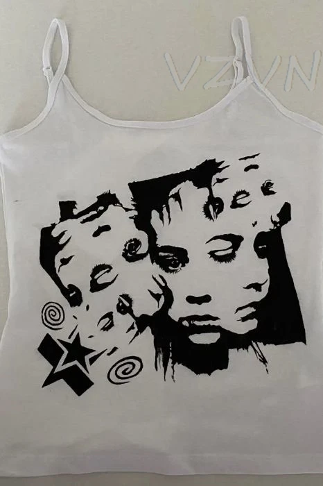 

Y2K Gothic Aesthetic Emo Girls Chic Heart Pattern Print Punk Harajuku Streetwear White women's Sleeveless Camisole baby Top