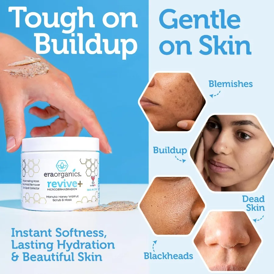 Era Organics Microdermoabrasione Scrub viso Esfoliante viso Maschera esfoliante di qualità spa con Manuka Honey Plus Noce per Blac