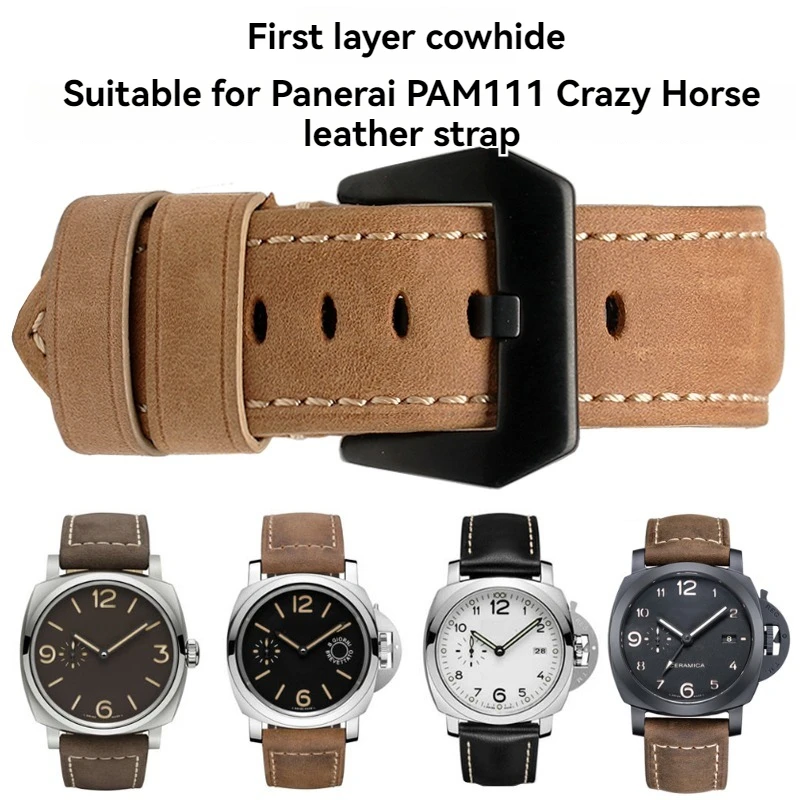 Genuine Leather Watch Band for Panerai Luminor Radiomir  20mm 22mm 24mm Stainless Steel Buckle Watchband High Quality Strap