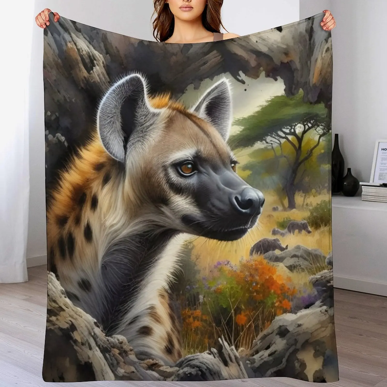 

Hyena animal Throw Blanket Thermal Large Decorative Sofas Plaid Blankets