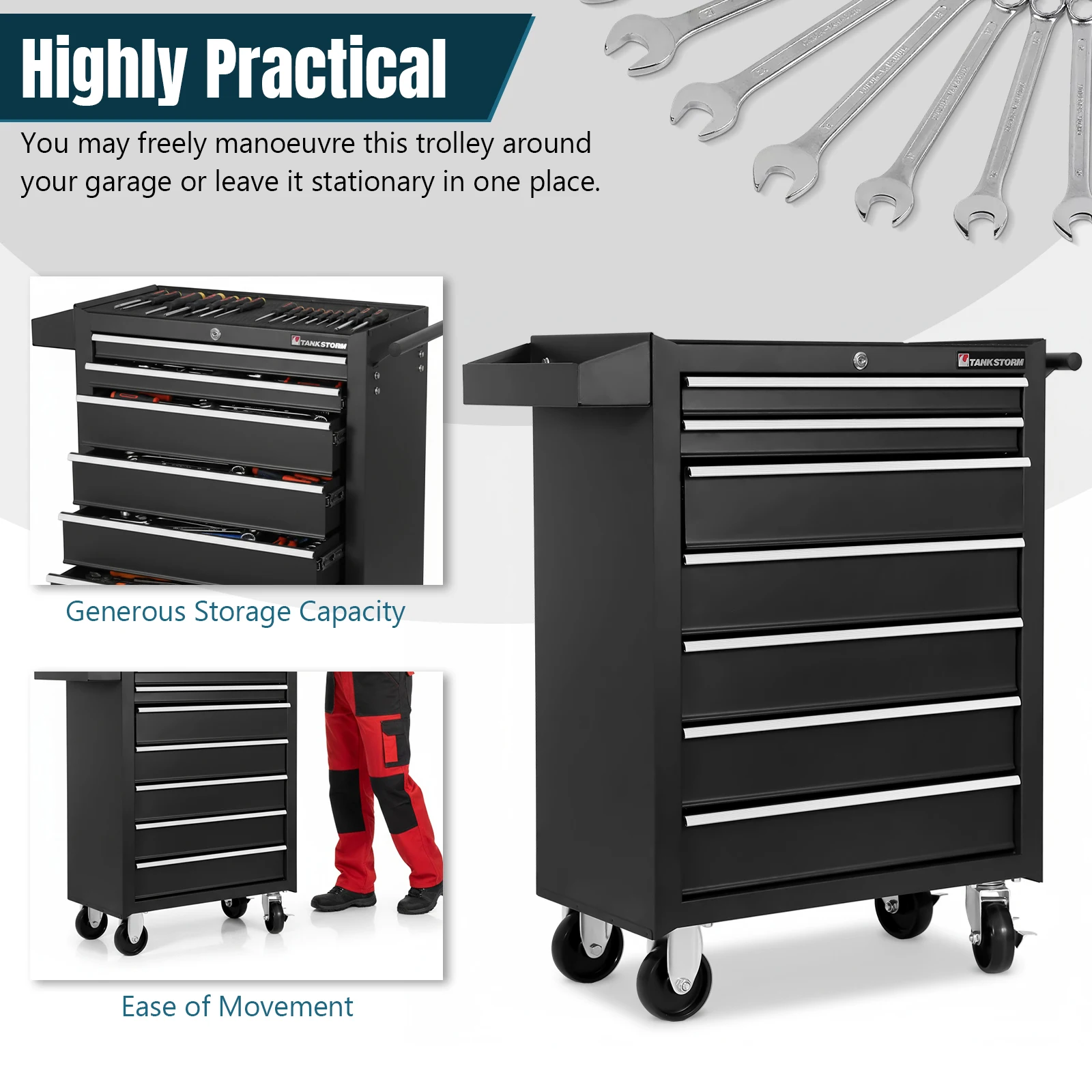 7 درج المتداول أداة الصدر انزلاق أداة عربة درج ث/بطانات درج مقبض قفل تلقائي لورشة عمل مستودع المرآب