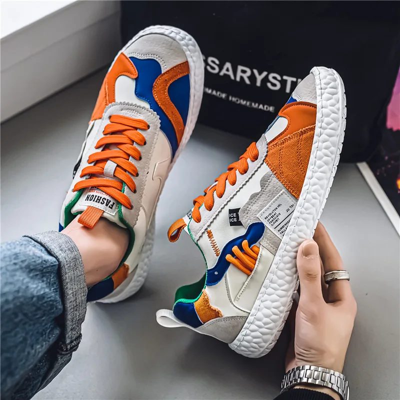 White Orange Original Men's Fashion Sneakers Comfortable Flat Leisure Sneaker Men  Lace-up Sneakers for Men Zapatillas De Hombre