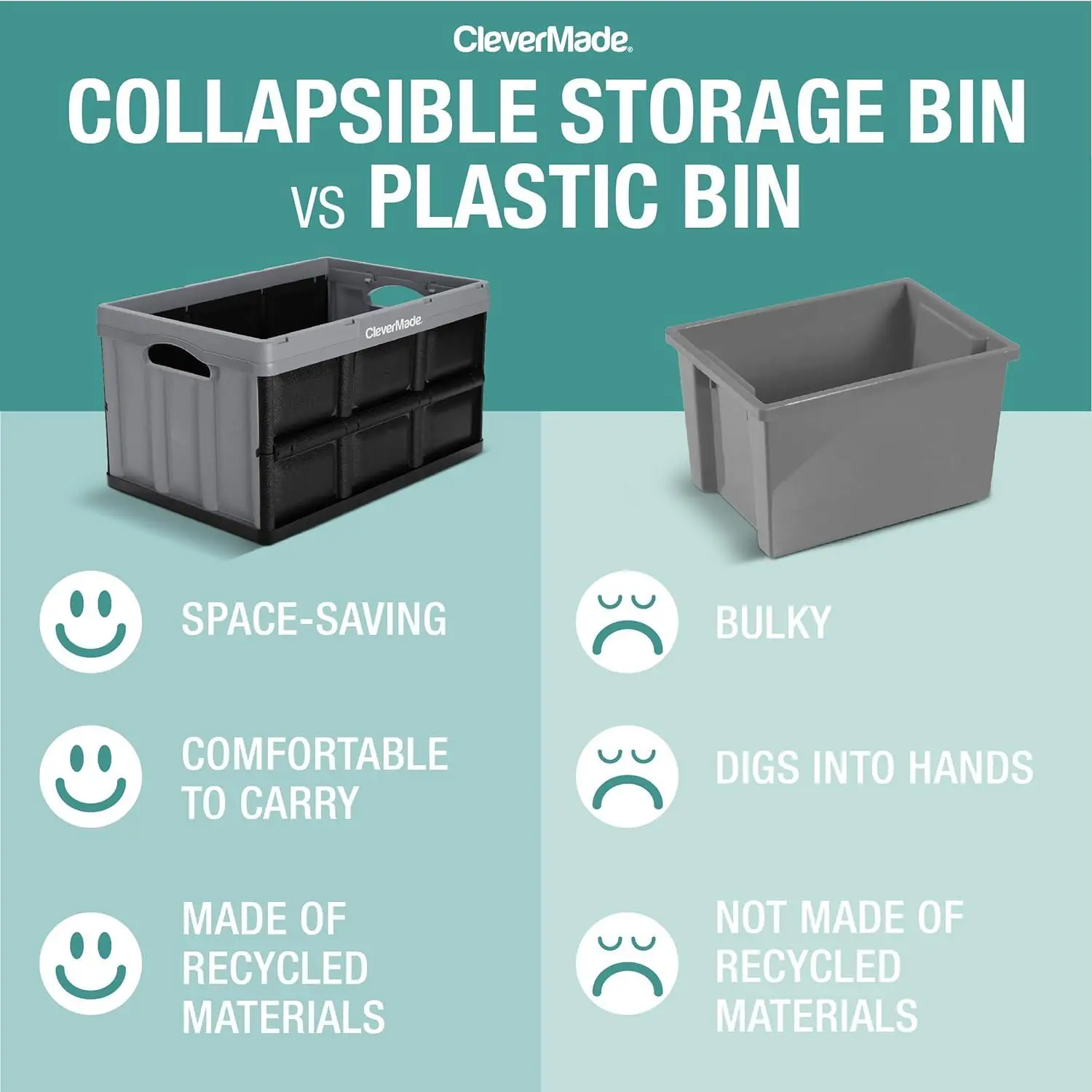 CleverMade Collapsible Storage Bins, 32L 3 Pack, 66 Lb Stackable, Ocean