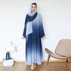 Ombre Gradient Glitter Chiffon Open Abaya Dress with Matching Hijab Islamic Clothing for Muslim Women Abayas Dubai Luxury Kimono