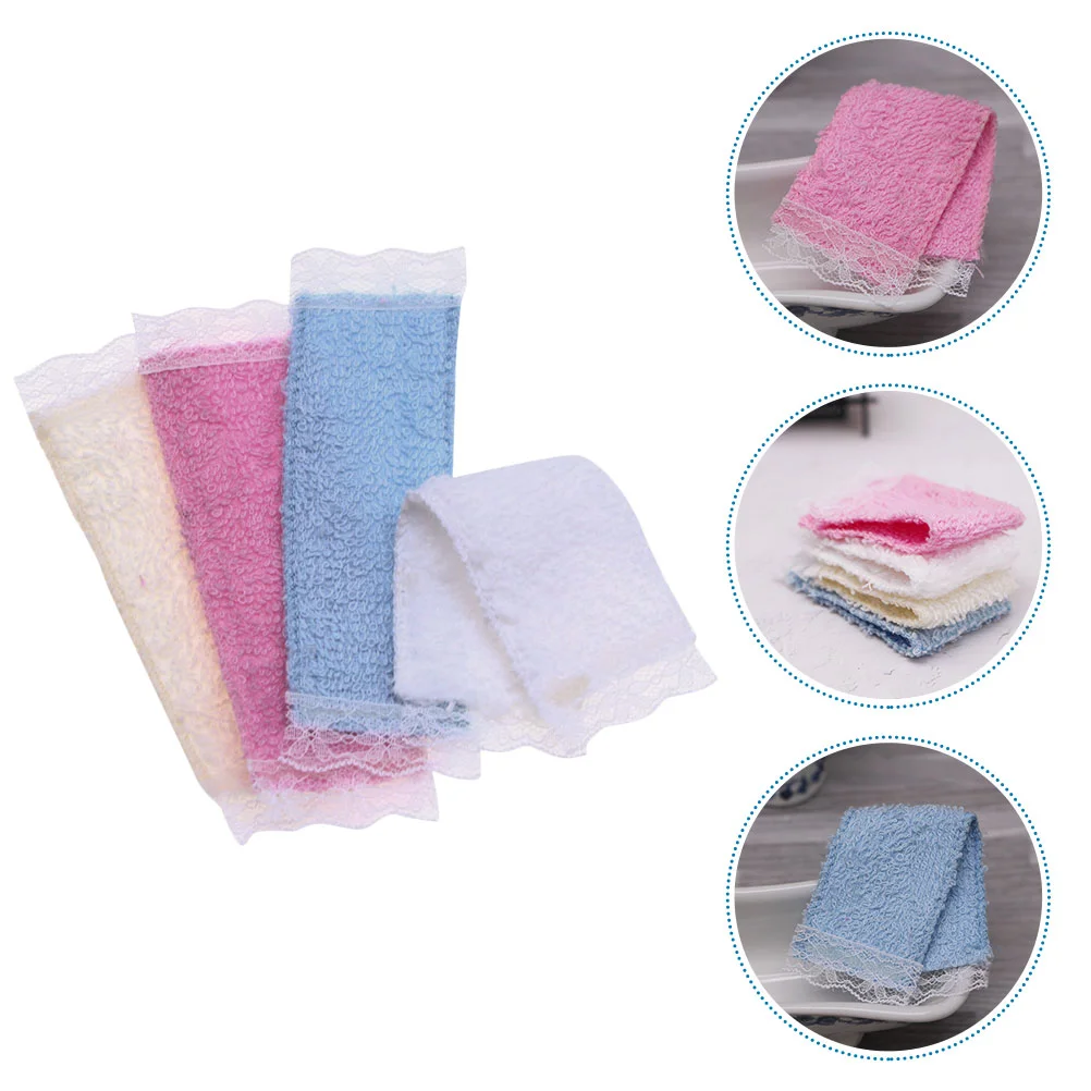 4 Pcs House Towel Miniature Accessories Baby Towels Dolls Hand Bath Toy Kitchen