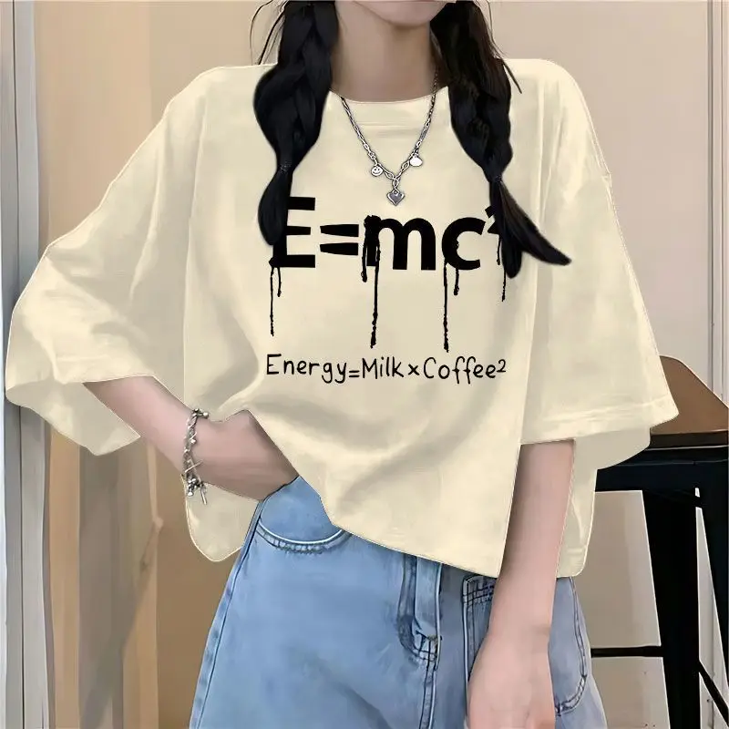 Korea Short Sleeves Simple Printing Summer Fashion Women'S Dress T-Shirt Men Women Cotton Loose T Shirt Tops Tee 2024 New
