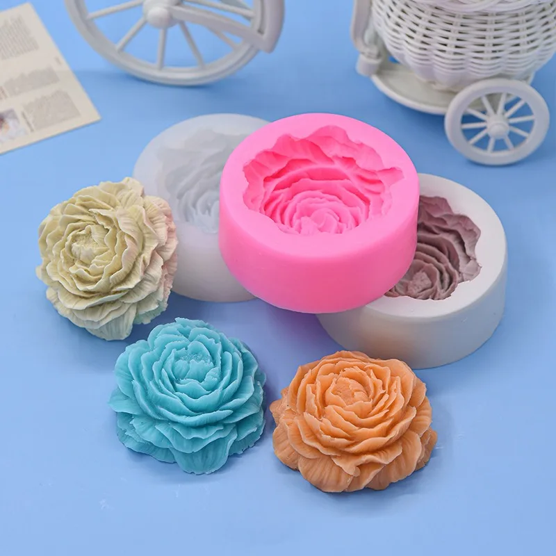 Große Pfingstrose Blume Silikon form 3d Blumen Kerze Gips Harz Guss werkzeug handgemachte Schokoladen kuchen Backformen Seifen herstellung