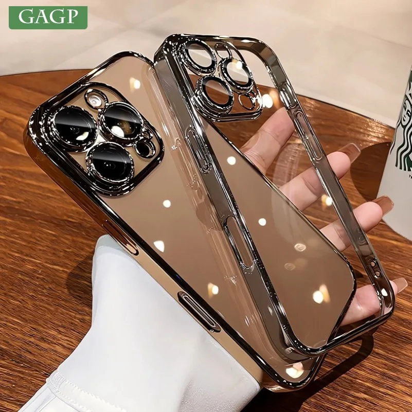 حافظة لهاتف آيفون 16 برو مطلية بالكهرباء شفافة رفيعة للغاية من مادة البولي يوريثان الحراري لهاتف آيفون 15 14 13 12 11 Pro Max 16 Plus Xs Xr