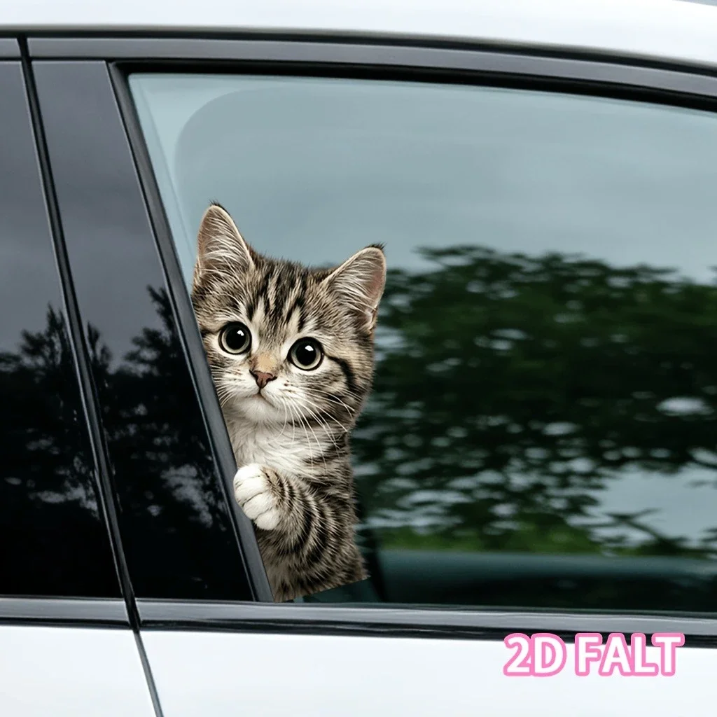 1PC Cute Cat Car Window Sticker Waterproof Self‑Adhesive 2D Simulation Kitten Decal for Car Rear Side Window Auto Exterior Decor