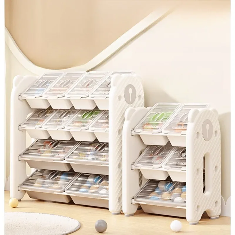 Kids Toy Storage Cabinet Thick Plastic Multi-Bin Organizer for Nursery/Playroom Baby Toy Shelf Child-Safe Storage System