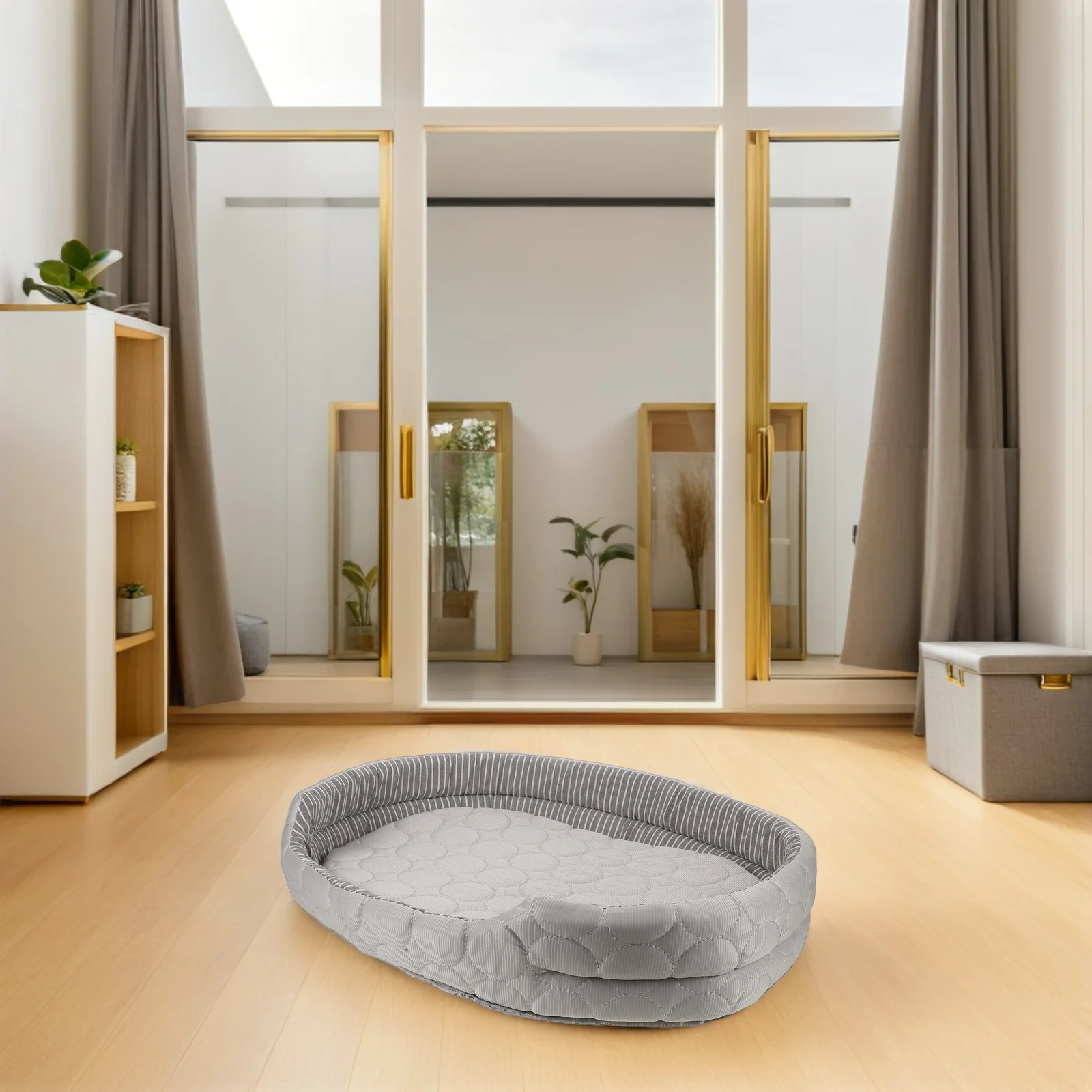 

Bed Oval Striped Fabric Washable For Cats Dogs Summer Indoor Outdoor Use Cooling Mat Puppy Kitten Self-Cooling Pad Small