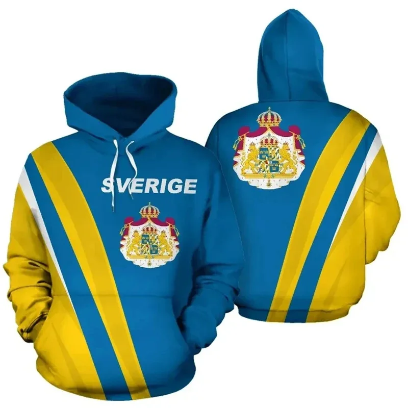 Sweden National Emblem 3D Printed Hoodie Long Sleeves Swedish Flag Sweatshirt For Men Clothes Fashion Pullover Tops Clothes