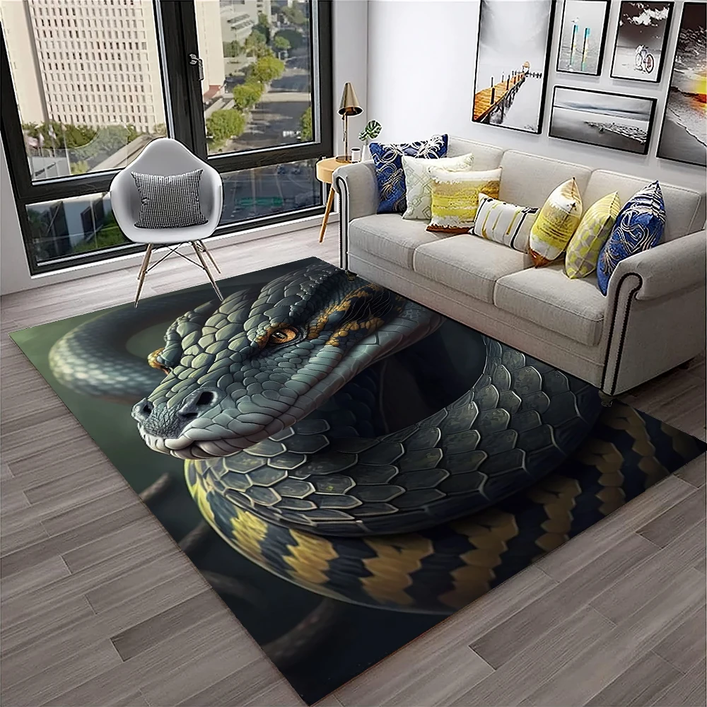 3D Gothic Snake Serpent Python Viper Carpet Rug for Home Living Room Bedroom Sofa Doormat Decor,kids Area Rug Non-slip Floor Mat