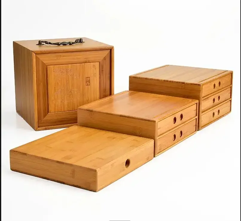 

Bamboo Tea Box Multi-layer Drawer Storage Organizer Cake Boxes Tray Container Caddy