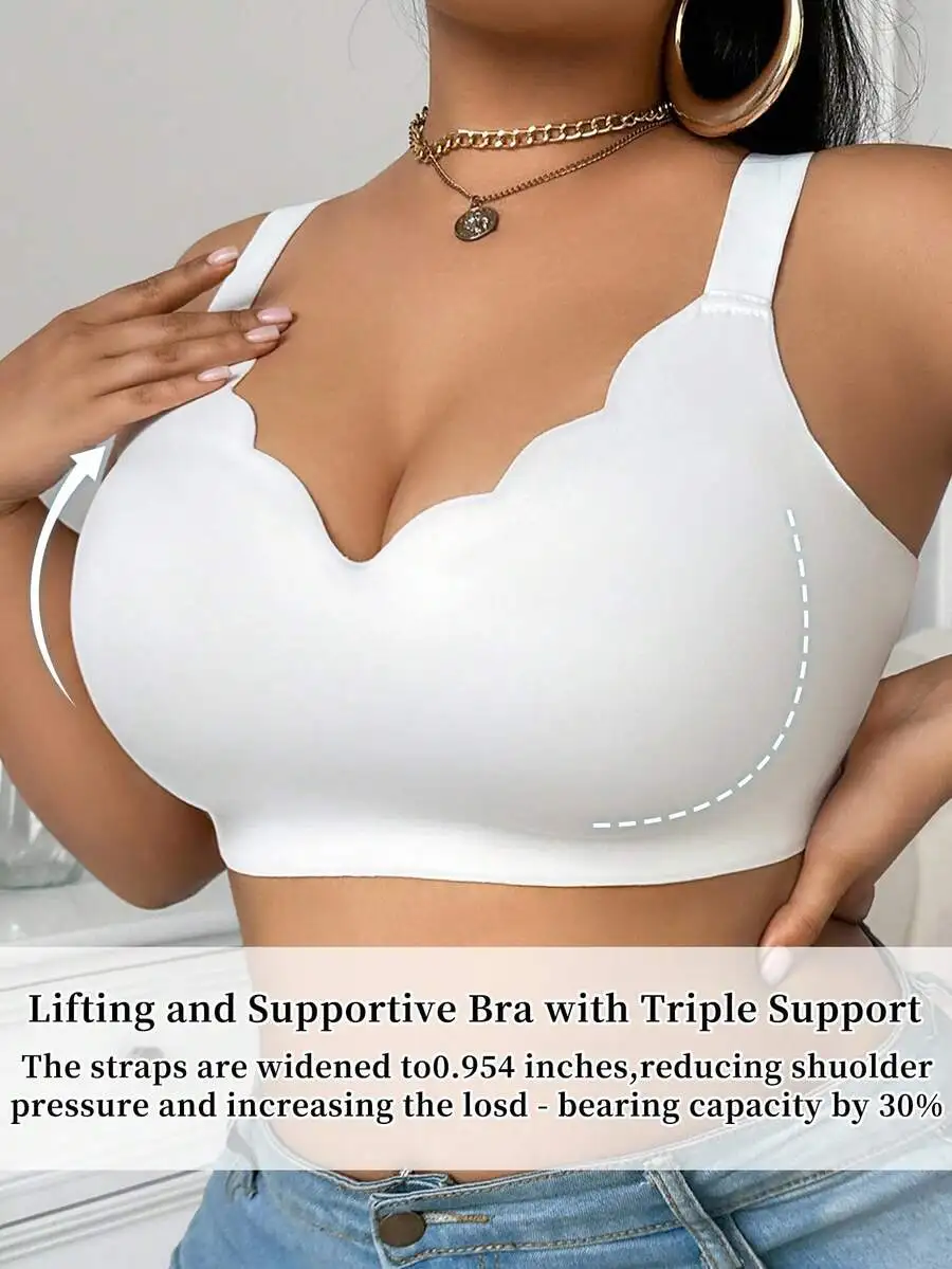 

Plus Size Seamless Wirefree Push Up Bra V-Neck Wide Shoulder Strap Soft Support Comfort Daily Lingerie