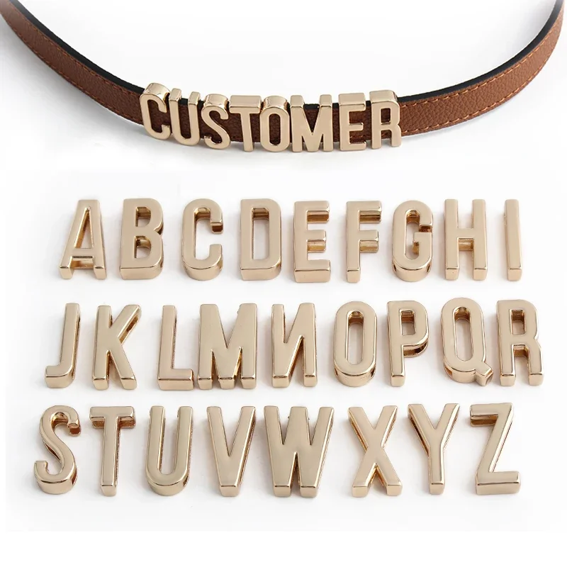 1set/26 letters 3 colors dog collar letter accessories perforated bracelet shoulder strap metal decorative letter crafts