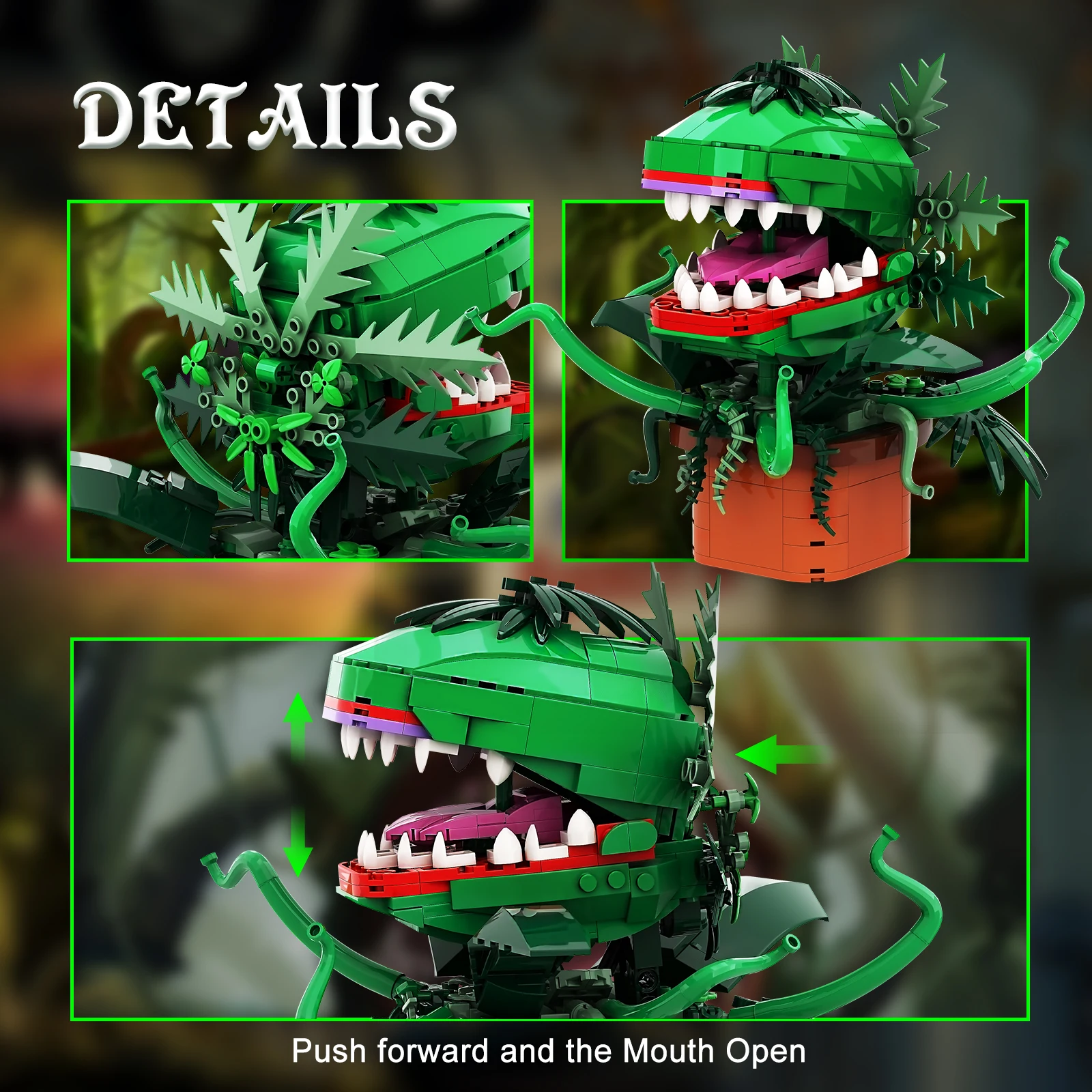 BuildMOC Horrors The Piranha Plant Model Bonsai Chomper Flower Little Shop from Movie Audrey II DIY Toys For Kids Gifts with box