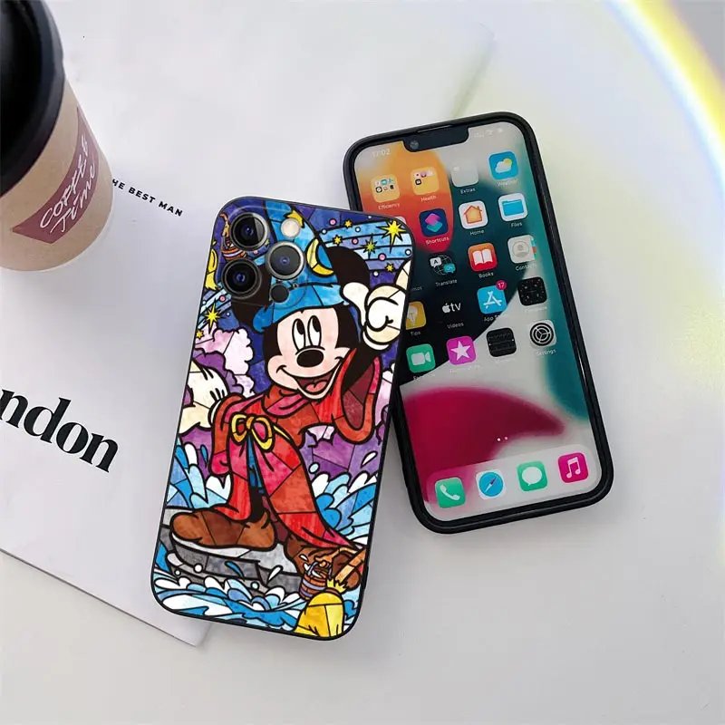 Disney Stained Painting Minnie Mickey Phone Case for iPhone 11 15 Pro Max Case Coque 14 Plus 13 Pro 12 11 X S 7 8 TPU Soft Cover