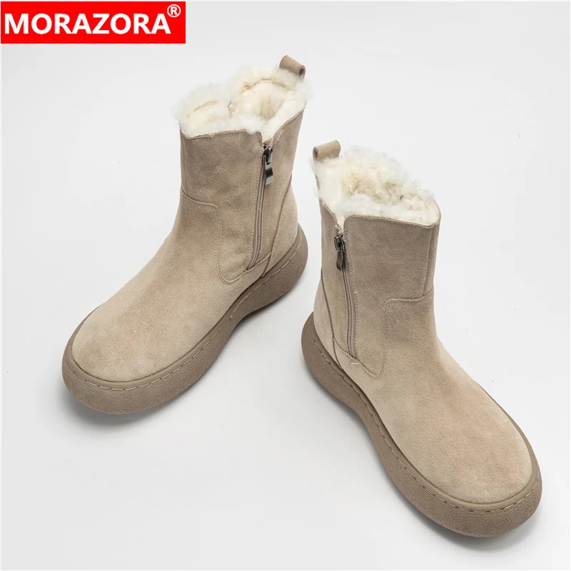 

MORAZORA, хит продаж, новые ботинки из натуральной кожи, женские ботильоны на платформе и молнии на плоской подошве, теплые зимние зимние ботинки из натуральной шерсти