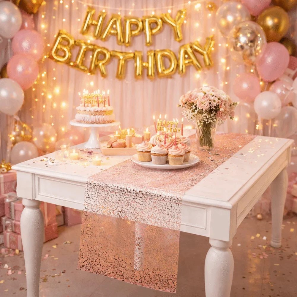 Sparkling Glitter Table Runner Luxury Chaotic Pattern Gold Table Runner Polyester Shimmery Sequin Tablecloth Wedding Decor