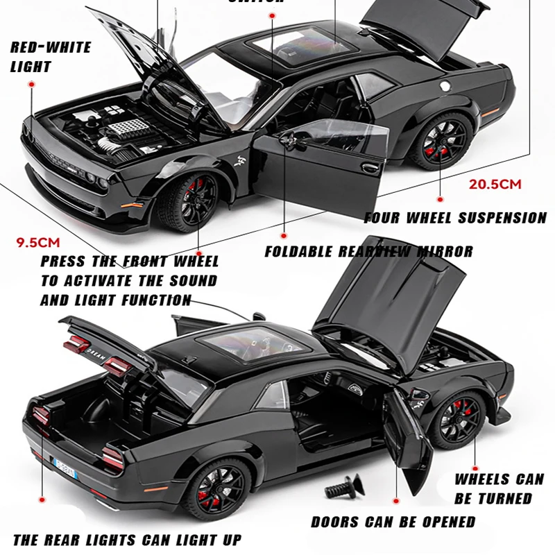 1:24 Hellcat Widebody Muscle Car Toy Boy  Fast Furious Pull Back Door Open Sound Diecast Alloy Sport Auto Metal Gift Collection