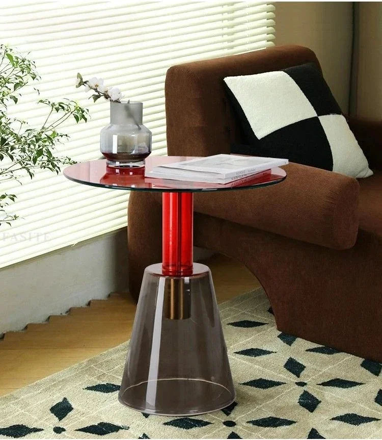 Transparent Tempered Glass Coffee Table Creative Living Room Colorful Metal Sofa Side Tables Light Luxury Bedroom Bedside Shelf image 3
