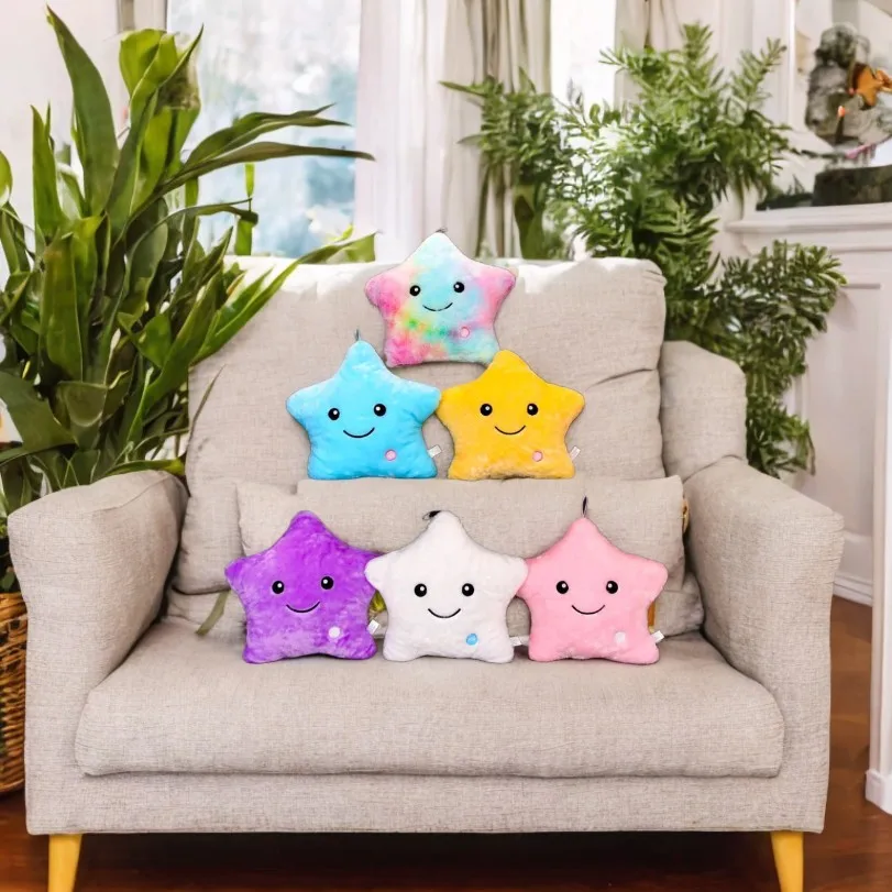 

24*22cm Creative Toy Luminous Star Pillow Stuffed Plush Glowing Colorful Stars Cushion Led Light Toys Gift For Kids Children