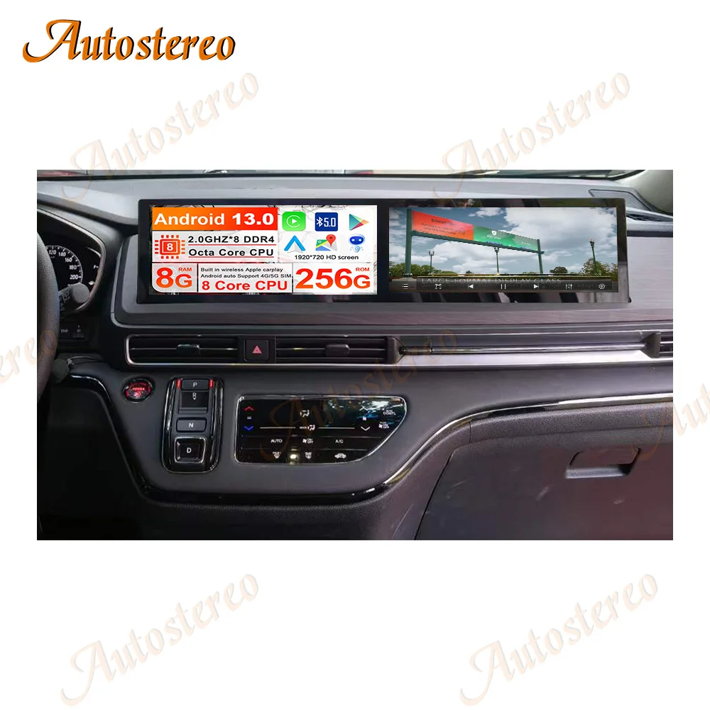 Dual Screen Android 13 For Honda Odyssey 2022 2023 2024 Car GPS Navigation Media Player Carplay Co-pilot Entertainment Head Unit