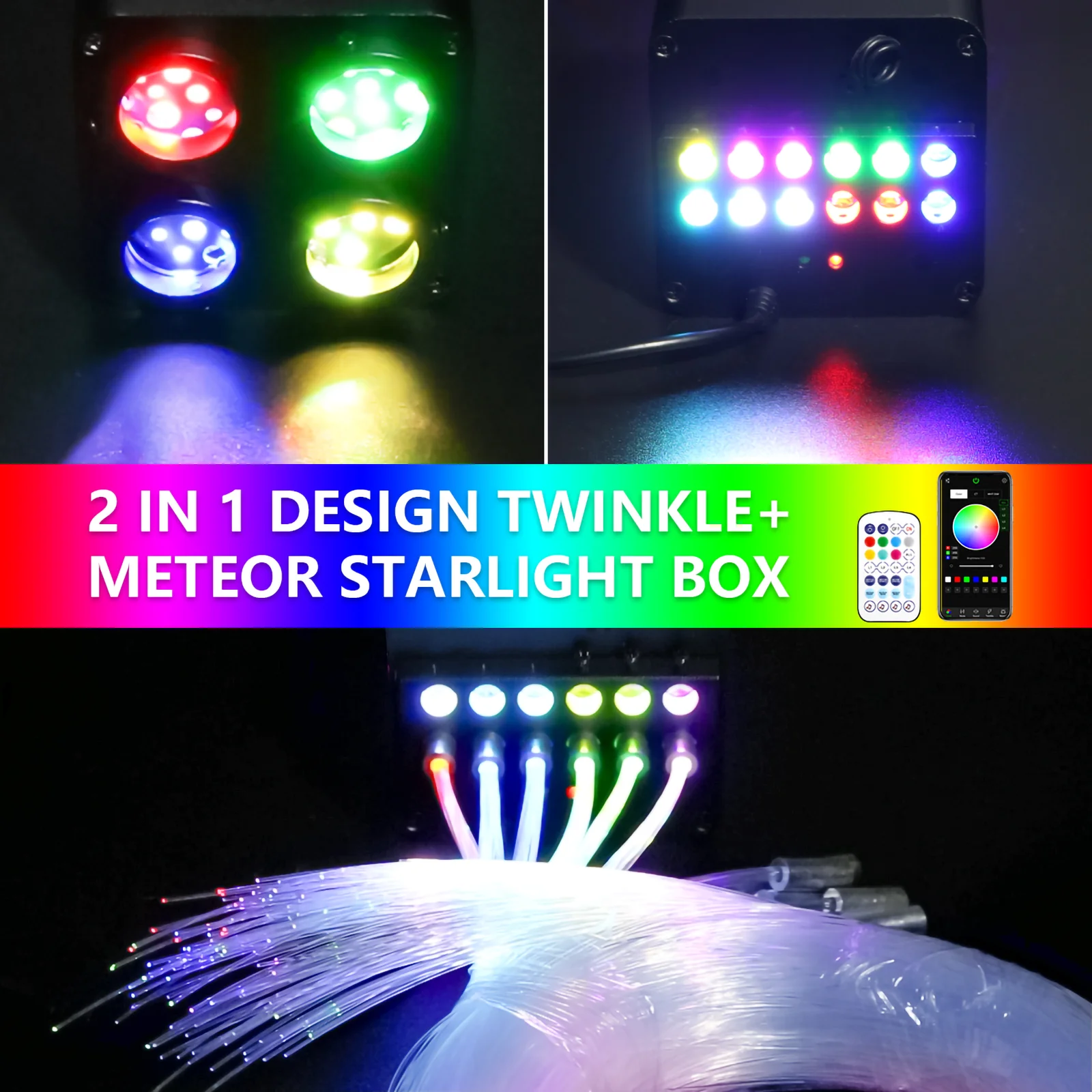 36W 4 Port Starlight Headliner Kit with Shooting Stars for Car Roof RGBW APP&Music Sync Home Use Fiber Optic Ambient Light