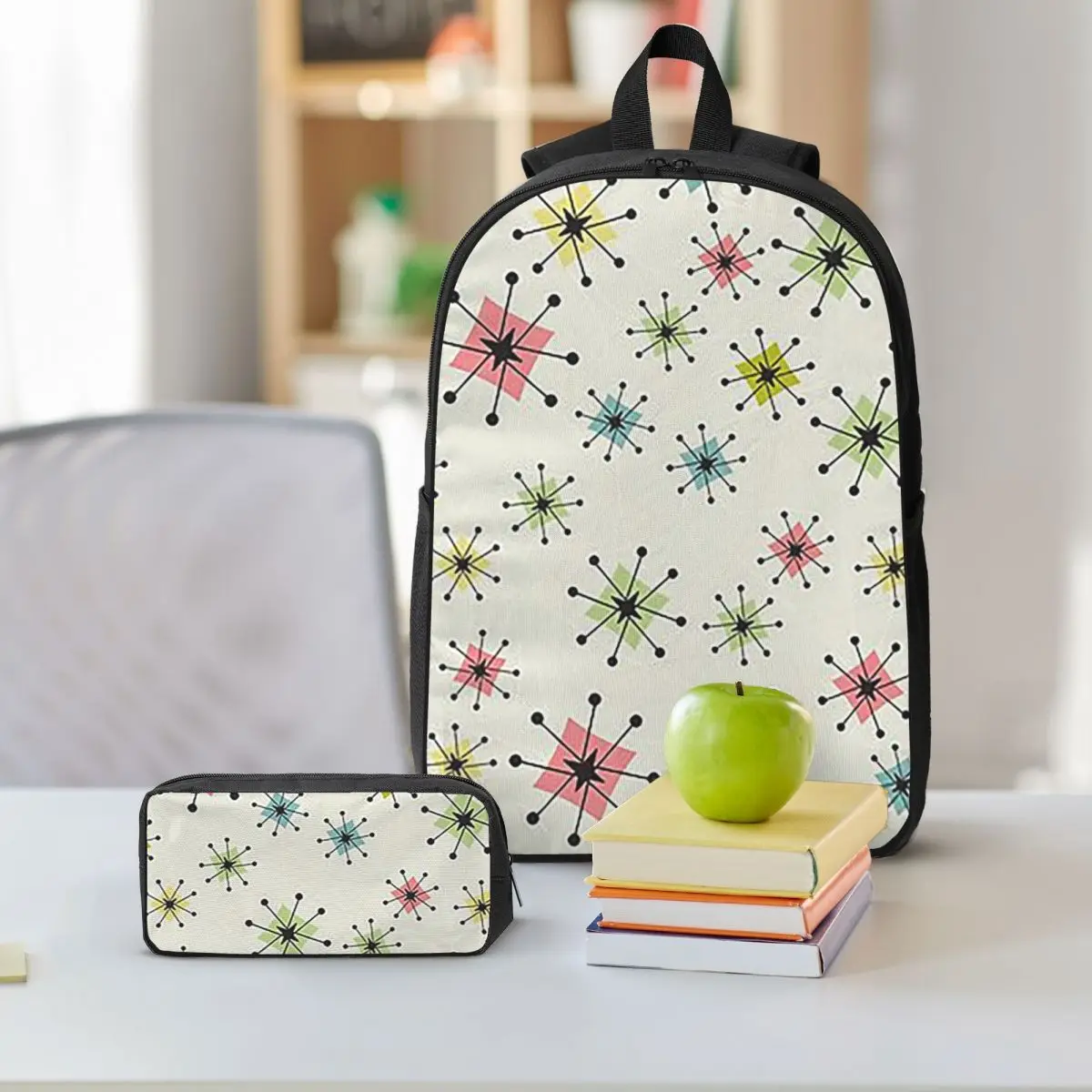 Atomic Era Graphic Backpack Boys Girls BookBag School Bag Shoulder Bags 3ps Insulated Lunch Bag Pencil Case