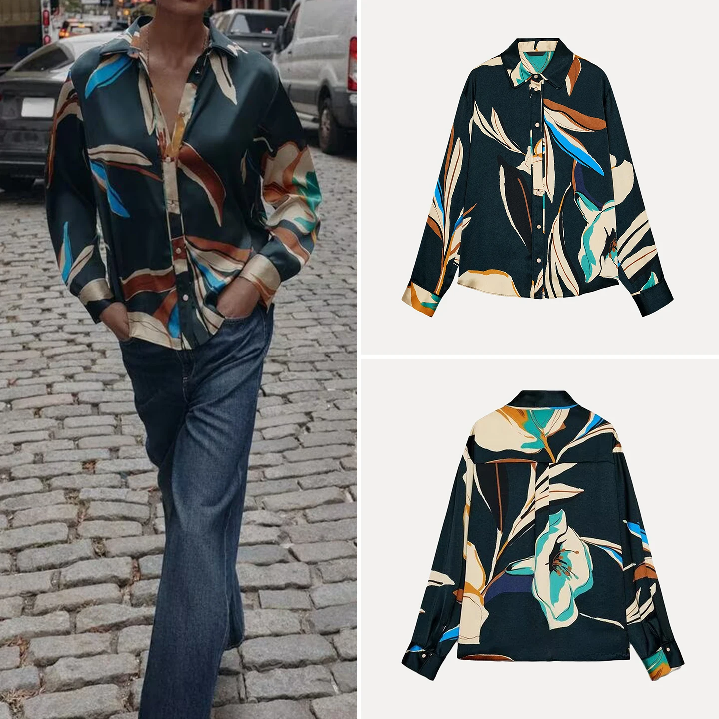 

Ele Faionable Printed Drapey irt for Women Z 2025 New Arrival Casual Sle Long Sve Autumn Season Ladies irt