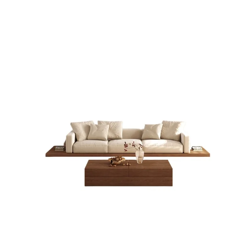 

Wabi Sandy Wind Japanese Walnut Solid Wood Log Small Apartment Large Villa Flat Floor Homestay Living Room Floor Corner Sofa