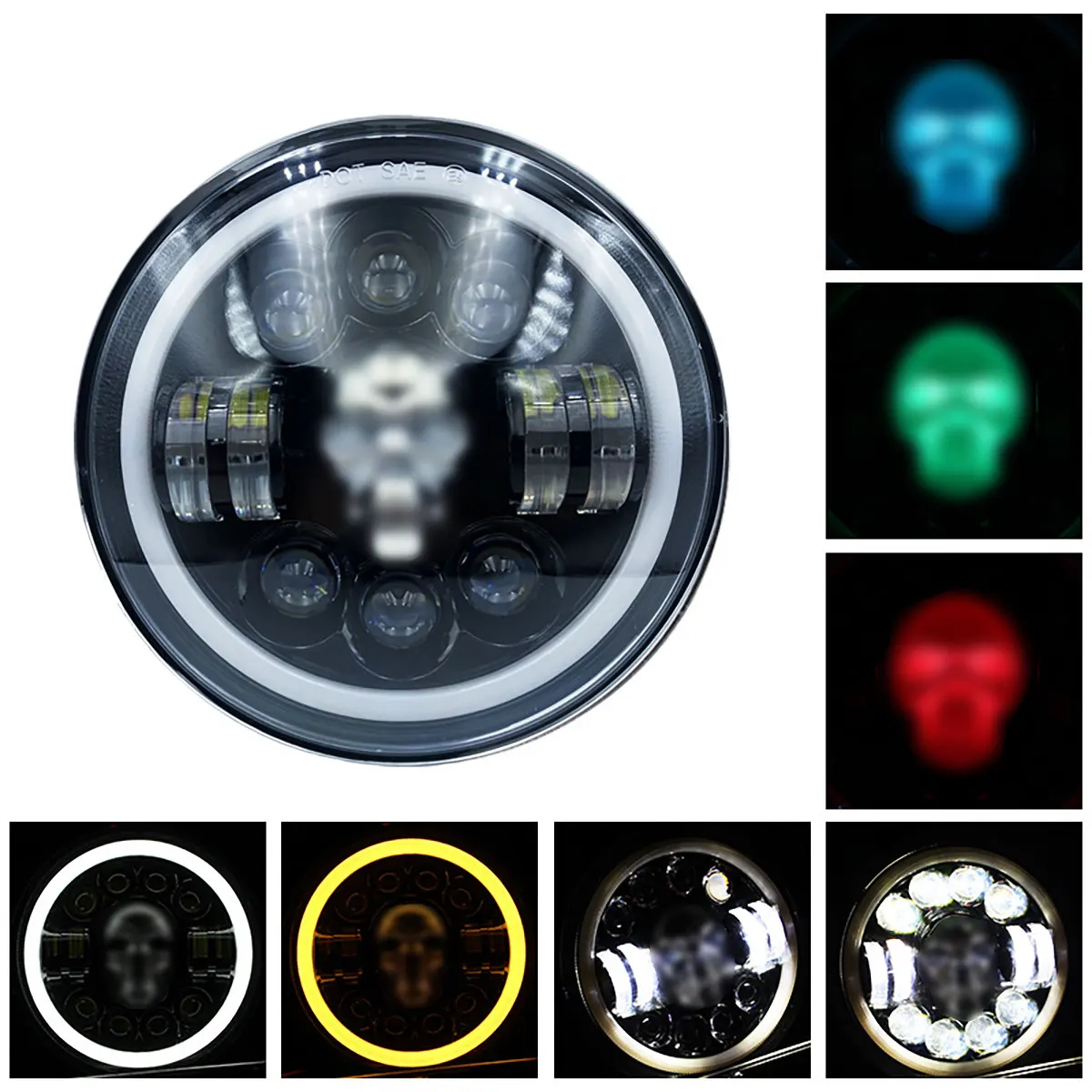 

Hot Selling Led Work Light for Car Jeep Off-Road Truck Motorcycle Skull RGB High Low Beam Round Driving Headlights Flashing Lamp